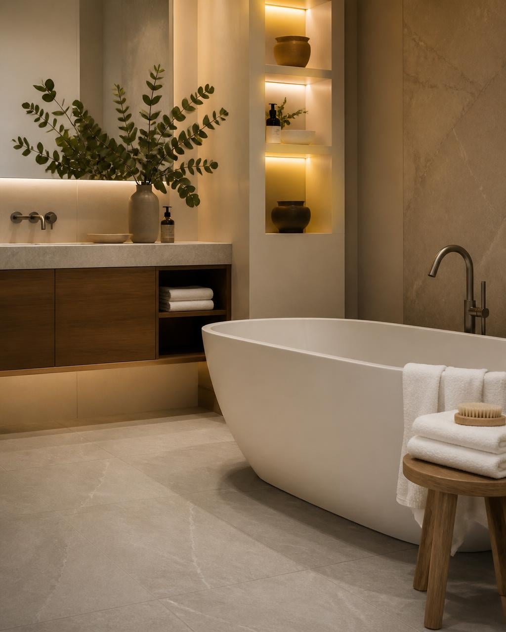 Spa-like bathroom with freestanding tub