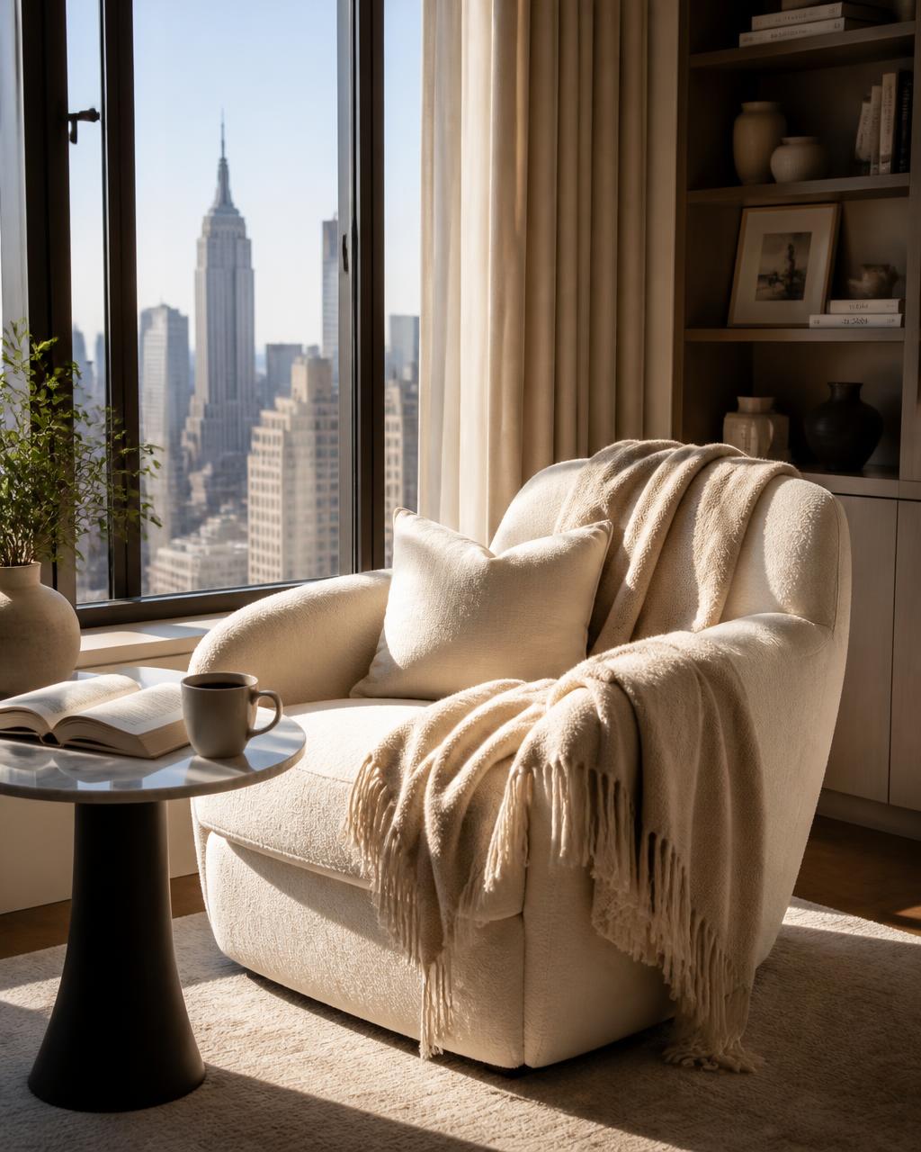 Cozy reading nook with city view